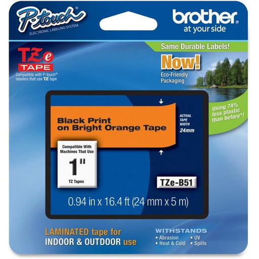 TZEB41 Brother LAMINATED TAPES 18MM - BLACK ON FLUORESCENT